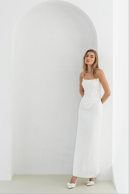 long lace two piece corset wedding dress for civil weddings and  bridal receptions, rehearsal inner look