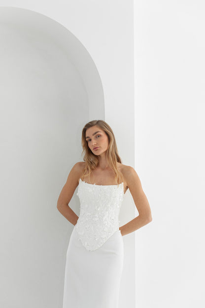 Handmade  corset  wedding dress for rehearsal dinner, reception.